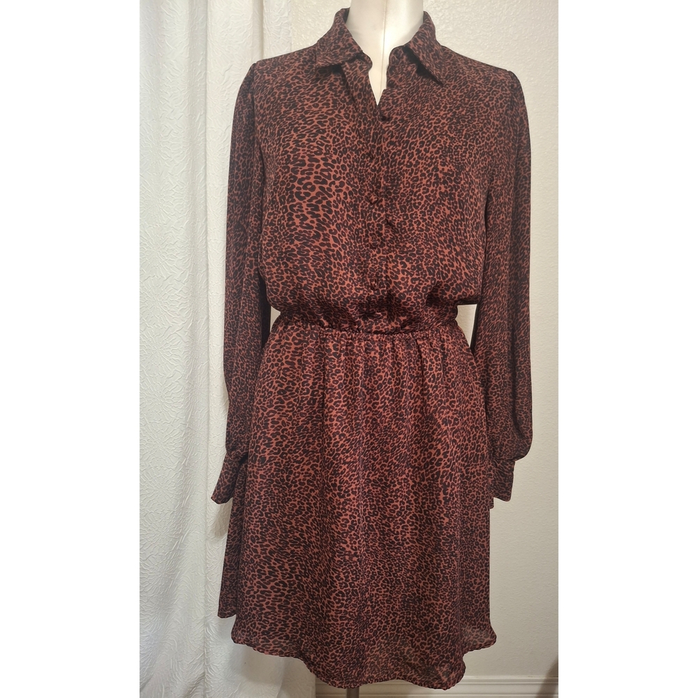 Cupcakes And Cashmere Sheryl Leopard Print Long Sleeve Minidress Sz M - Picture 2 of 15